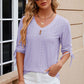 Eyelet Drawstring V-Neck Half Sleeve T-Shirt