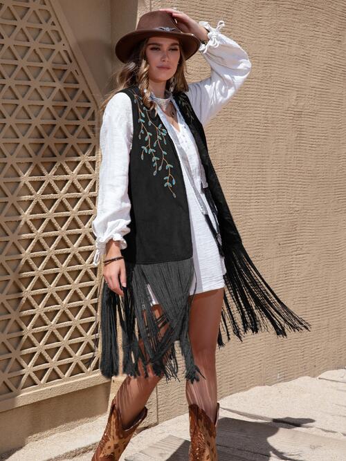 Zoe&Hannah Fringe Hem Open Front Vest