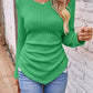 Textured Ruched V-Neck Long Sleeve T-Shirt