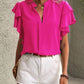 Ruffled Notched Short Sleeve Blouse