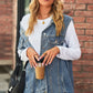 Women's Collared Neck Sleeveless Denim Top with Pockets