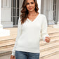 Malibu Dreams Adelisa & Yehn Ribbed V-Neck Dropped Shoulder Knit Top