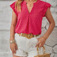 Swiss Dot Ruffled Cap Sleeve T-Shirt