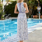 KeenLinear Printed Round Neck Sleeveless Midi Dress