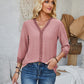 Lace Detail V-Neck Three-Quarter Sleeve Blouse