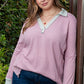 Plus Size Exposed Seam Johnny Collar Long Sleeve T-Shirt