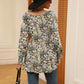 Full Size Printed V-Neck Lantern Sleeve Blouse