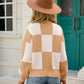 Checkered Round Neck Dropped Shoulder Sweater