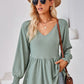 Full Size V-Neck Lantern Sleeve Blouse
