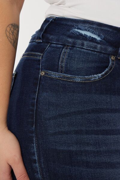 Kancan Full Size Cat's Whiskers Raw Hem High Waist Jeans *