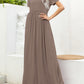 OCEANSIDE Round Neck Short Sleeve Maxi Dress with Pockets