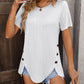 Decorative Button Round Neck Short Sleeve Blouse