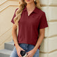 Pocketed Johnny Collar Short Sleeve Blouse