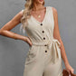 BodatiousJumpers Button Front Belted Beige Sleeveless Romper