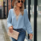 Full Size Swiss Dot V-Neck Long Sleeve Blouse