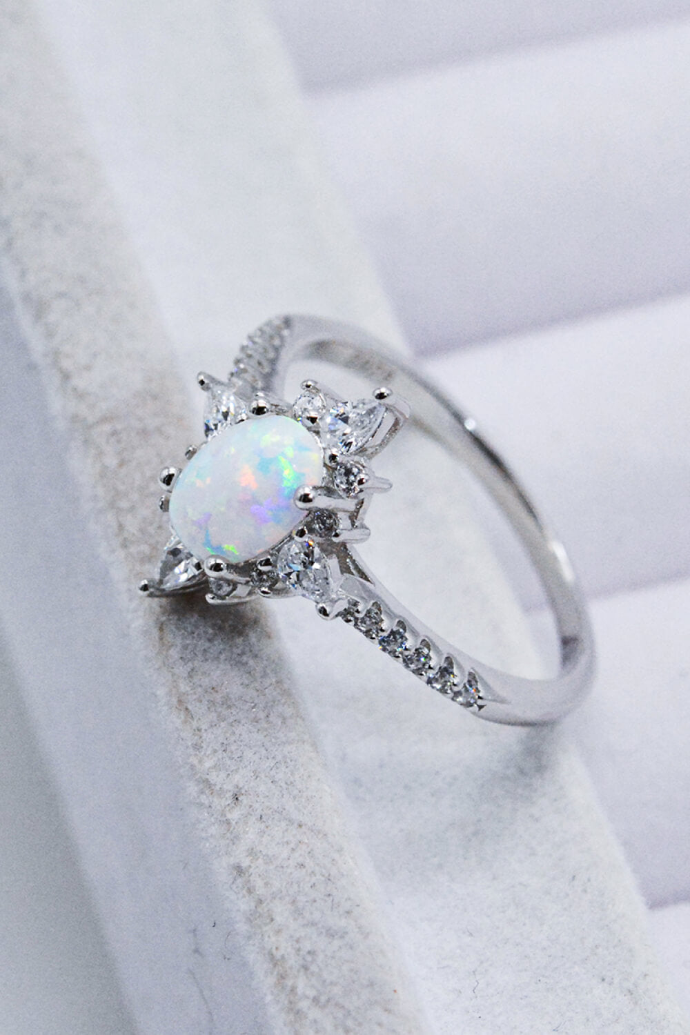 Platinum-Plated Opal and Zircon Ring