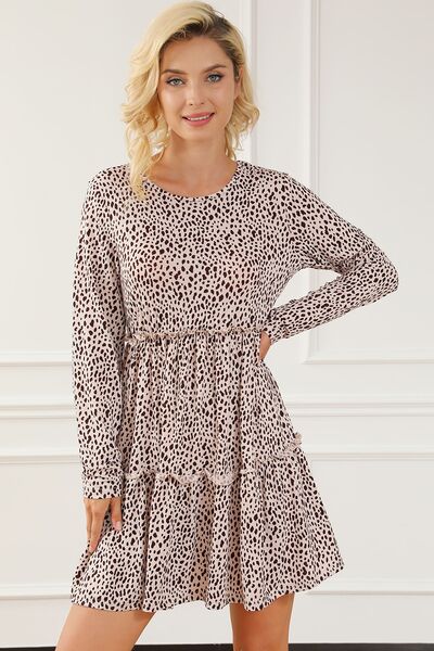 Frill Printed Round Neck Dress