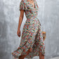 Full Size Floral Surplice Neck Tied Midi Dress