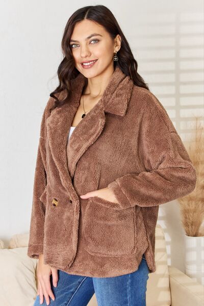 Culture Code Double Breasted Taupe Fuzzy Coat *