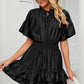 Smocked Tie Neck Flounce Sleeve Dress