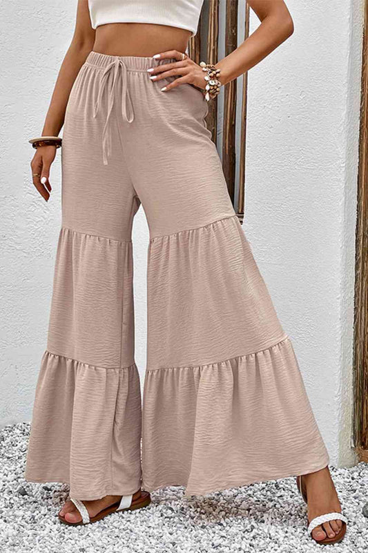 BustingWithBeauty Drawstring Waist Tiered Dust Storm Brown Flare Culottes