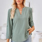 Full Size V-Neck Roll-Tap Sleeve Blouse