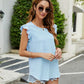 Plaid Ruffled Round Neck Cap Sleeve T-Shirt
