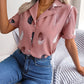 Feather Print Lapel Collar Puff Sleeve Shirt