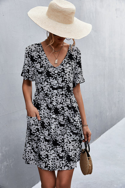 Women's Printed Button down Pocketed Dress