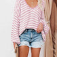 Striped Drop Shoulder V-Neck Sweater