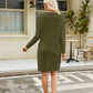 CozyWonders Full Size Notched Neck Cable-Knit Slit Sweater Dress