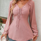 Malibu Dreams Beauteous Full Size Tie Front V-Neck Puff Sleeve Blouse