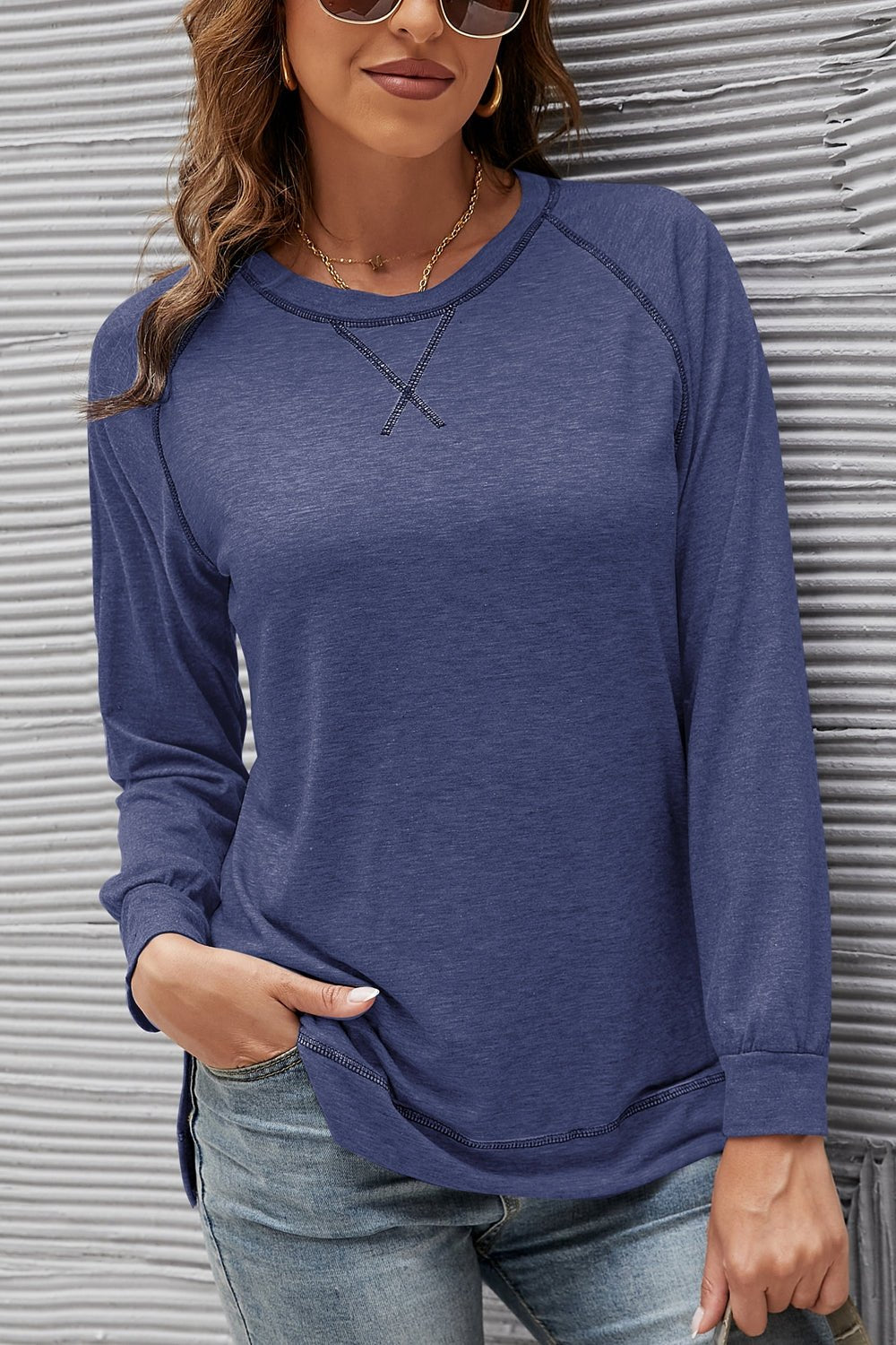 Women's SLENA Full Size Lucia Color Block Raglan Sleeve Top