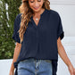Ruched Notched Short Sleeve Blouse