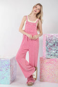 VERY J Texture Washed Wide Leg Overalls *