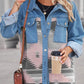 Geometric Raw Hem Button Up Denim Jacket