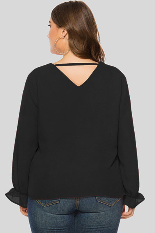Women's Plus Size Cutout Flounce Sleeve Blouse