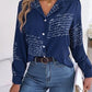 Letter Printed Button Up Long Sleeve Blouse
