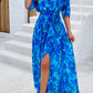 Printed Tied Half Sleeve Slit Dress