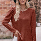 Round Neck Puff Sleeve Ribbed Top
