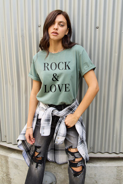 Simply Love Full Size ROCK ＆ LOVE Short Sleeve T-Shirt *