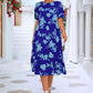 Floral Puff Sleeve Ruffle Hem Midi Dress
