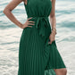 Pleated Single Shoulder Tie Waist Midi Dress