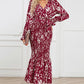 Full Size Printed V-Neck Smocked Midi Dress