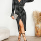 Full Size Plaid Long Sleeve Slit Dress