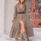 Floral Button Up V-Neck Tiered Dress