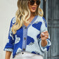 Sophia & Grace Printed V-Neck Button-Down Long Sleeve Cardigan