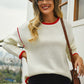 Hannah&Mea Round Neck Long Sleeve Waffle-Knit Sweater