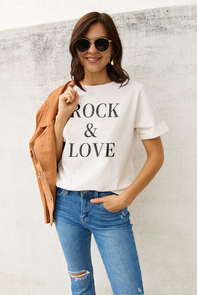 Simply Love Full Size ROCK ＆ LOVE Short Sleeve T-Shirt *