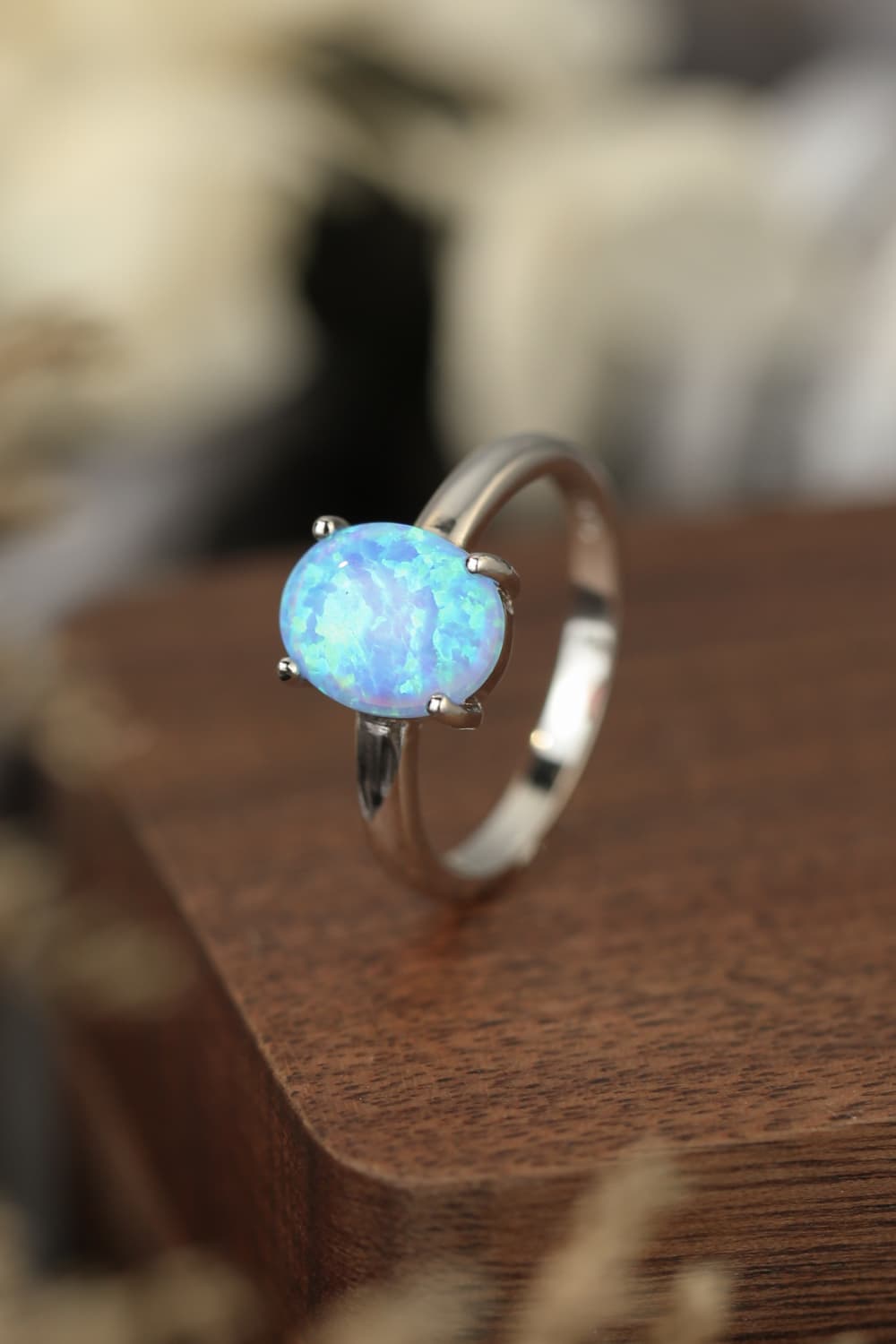 Women's 925 Sterling Silver Opal Solitaire Ring